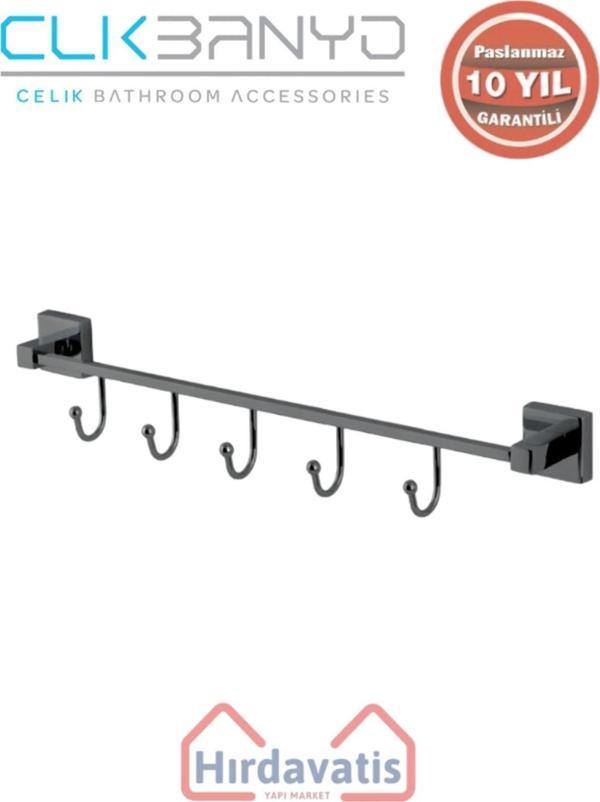 Çelik Banyo Paslanmaz Pirinç Tamay 5’Li Askılık Mat Siyah - Image 1