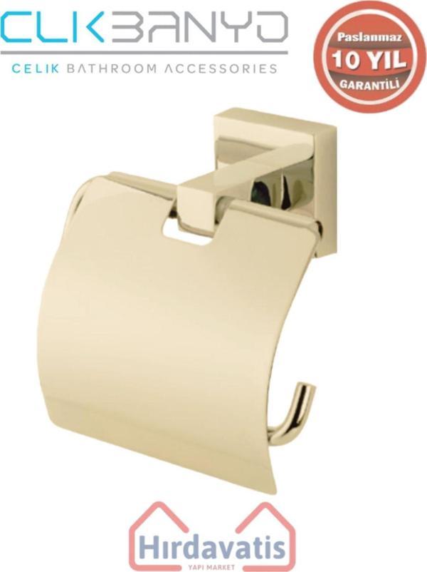 Çelik Banyo Paslanmaz Pirinç Tamay Geniş Kapaklı Kağıtlık Altın Sarı Gold - Image 1