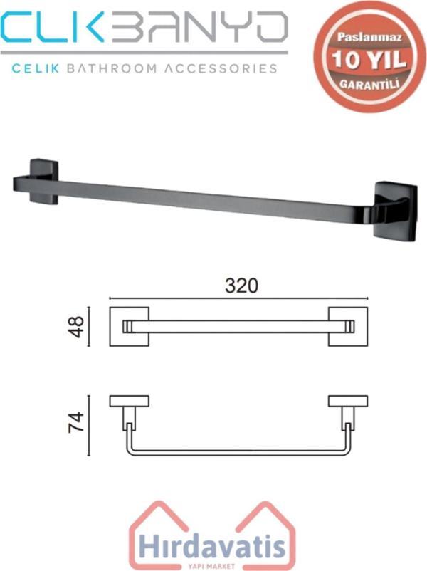 Çelik Banyo Paslanmaz Pirinç Tamay Havluluk 30Cm Mat Siyah - Image 1