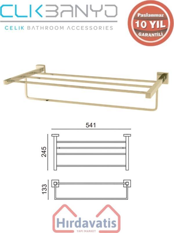 Çelik Banyo Paslanmaz Pirinç Tamay Havluluk Alt Borulu 50Cm Altın Sarı Gold - Image 1