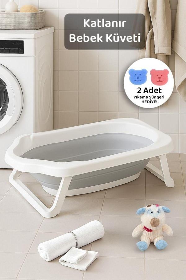 Meleni Baby Katlanır Bebek Küveti - Akordiyon Çocuk Banyo Küveti Gri - Image 1