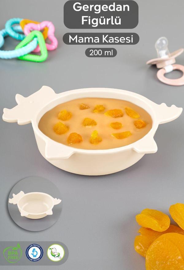 Meleni Baby Gergedan Figürlü Silikon Bebek Mama Kasesi - Şekilli Bebek Beslenme Kasesi - Bej - Image 1