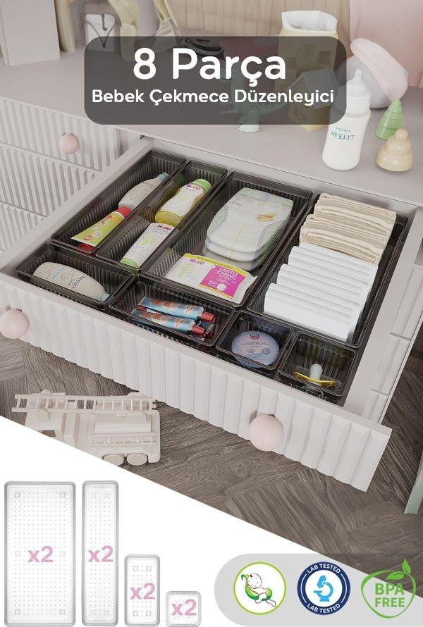 Meleni Baby 8 Parça Bebek Çekmece Düzenleyici - Bebek Organizer - Bebek Bakım Organizer - Antrasit - Image 1