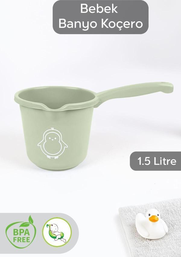 Meleni Baby Bebek Banyo Maşrapası - Figürlü Maşrapa - 1,5 Lt Koçero - Yeşil - Image 1