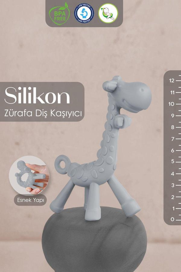 Meleni Baby Zürafa Silikon Diş Kaşıyıcı - Bebek Diş Kaşıyıcı Hayvan Figürlü Oyuncak Dişlik - Gri - Image 1