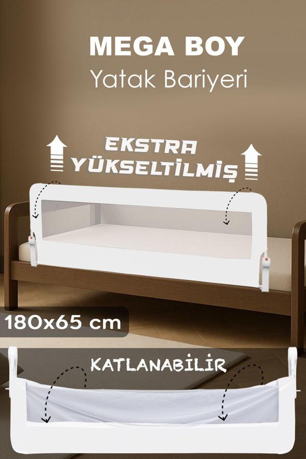 Meleni Baby 180 Cm Mega Bebek Güvenlik Bariyeri - Yükseltilmiş Koruyucu Bariyer Katlanır Yatak Korkuluğu Beyaz - Image 1