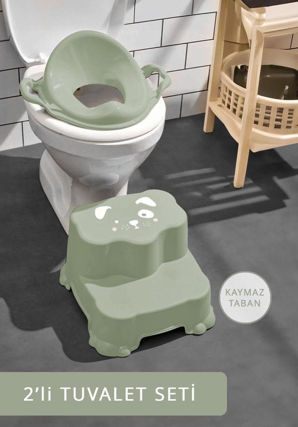 Meleni Baby Çocuk Tuvalet Eğitim Alıştırma Seti - Kaydırmaz Katlı Basamak Ve Kulplu Klozet Adaptörü Yeşil - Image 1