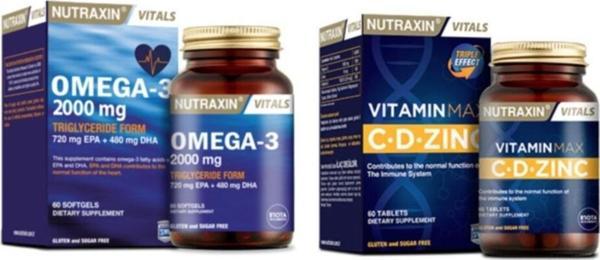 Nutraxin Omega 3 Balık Yağı 2000 Mg 60 Yumuşak Kapsül + Vitamin Max (c ,d, Zinc) 60 Tablet - Image 1