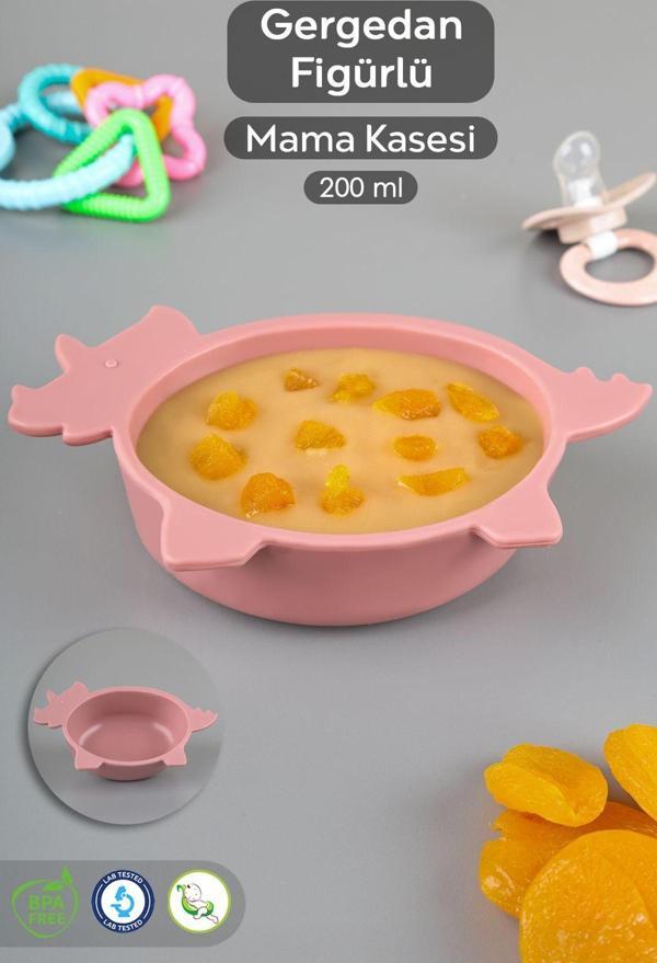 Meleni Baby Gergedan Figürlü Silikon Bebek Mama Kasesi - Şekilli Bebek Beslenme Kasesi - Pembe - Image 1