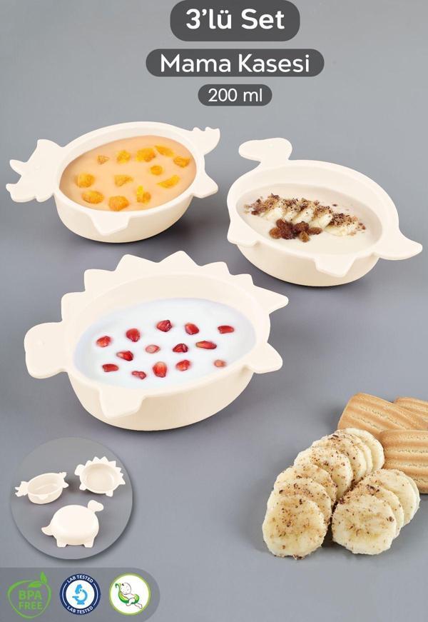 Meleni Baby 3'Lü Hayvan Figürlü Silikon Bebek Mama Kasesi Seti - Şekilli Bebek Beslenme Kasesi Bej - Image 1