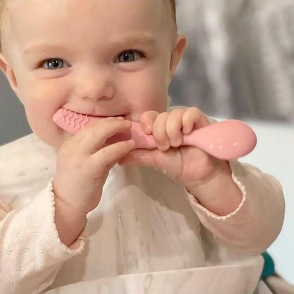 Meleni Baby 4'Lü Silikon Mama Kaşığı - Diş Kaşıyıcı Bebek Beslenme Kaşığı Silikon Kaşık Bej, Pembe, Gri, Yeşil - Image 1