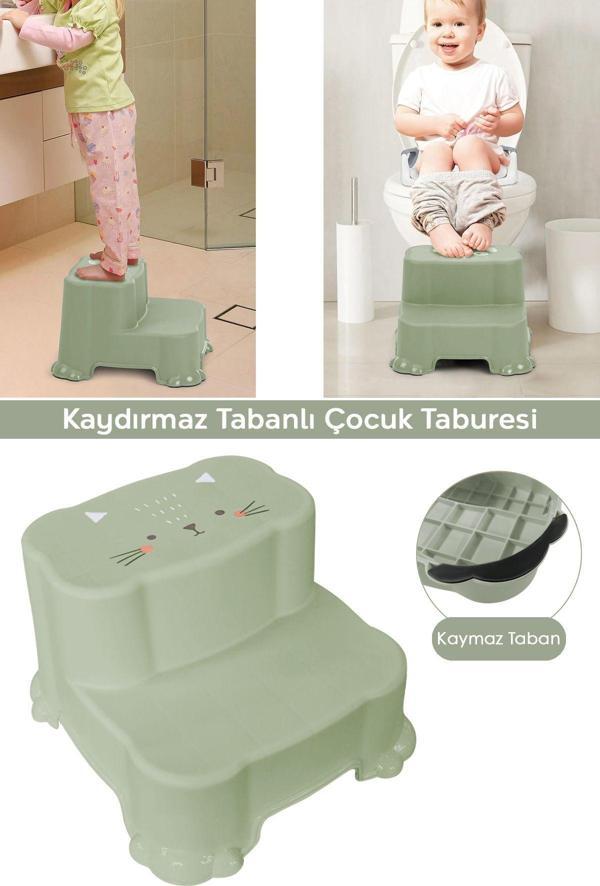 Meleni Baby Kaydırmaz Çocuk Taburesi - Çift Basamaklı Banyo Lavabo Merdiven Yükseltici Bebek Basamağı Yeşil - Image 1