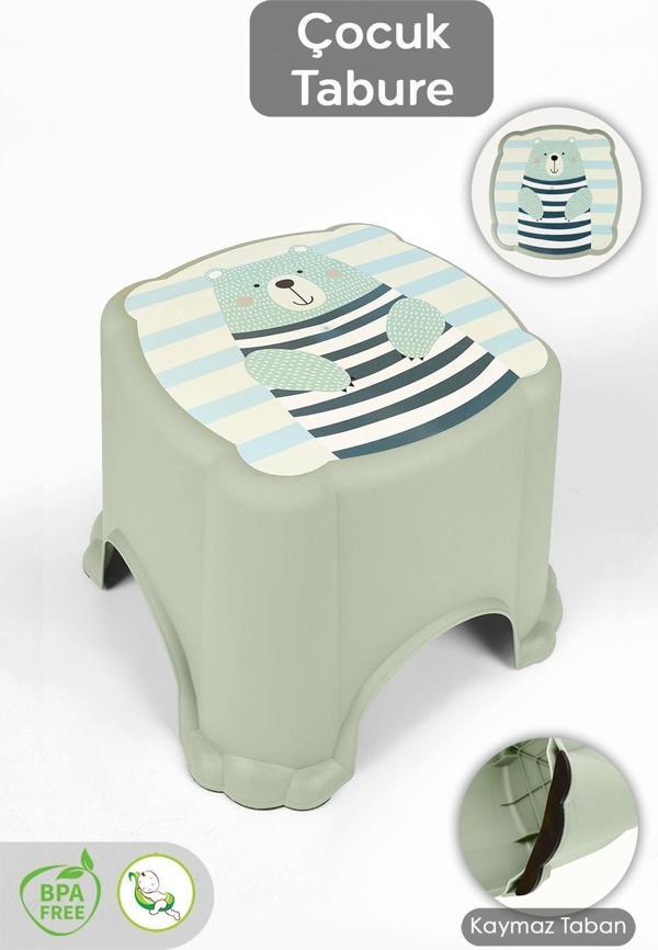 Meleni Baby Kaydırmaz Tabanlı Çocuk Taburesi - Figürlü Banyo Lavabo Yükseltici Tabure - Yeşil - Image 1