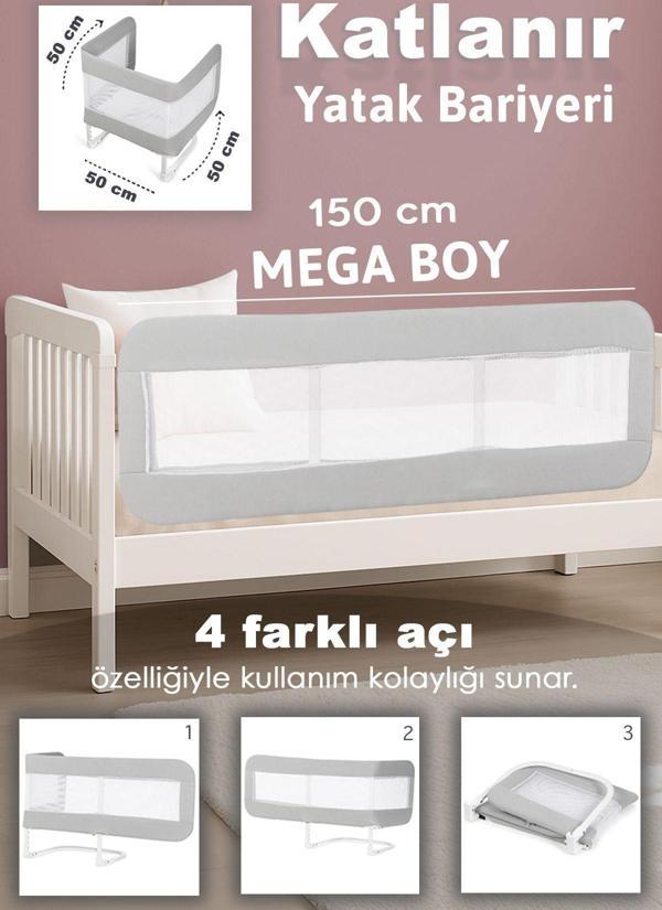 Meleni Baby 150 Cm Bebek Güvenlik Bariyeri - Mega Boy Çocuk Yatak Korkuluğu Katlanır Koruyucu Bariyer - Image 1