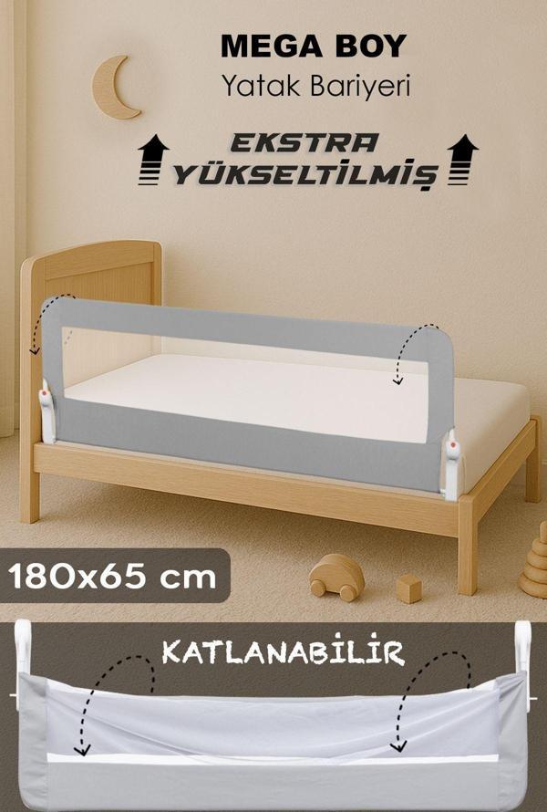 Meleni Baby 180 Cm Mega Bebek Güvenlik Bariyeri - Yükseltilmiş Çocuk Yatak Korkuluğu Katlanır Koruyucu Bariyer - Image 1