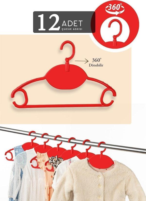 Meleni Baby 12 Adet Bebek Kıyafet Askısı - 360 Derece Dönebilen Plastik Çocuk Elbise Askısı - Kırmızı - Image 1