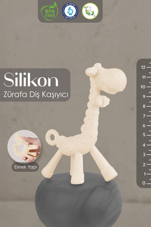 Meleni Baby Zürafa Silikon Diş Kaşıyıcı - Bebek Diş Kaşıyıcı Hayvan Figürlü Oyuncak Dişlik - Bej - Image 1