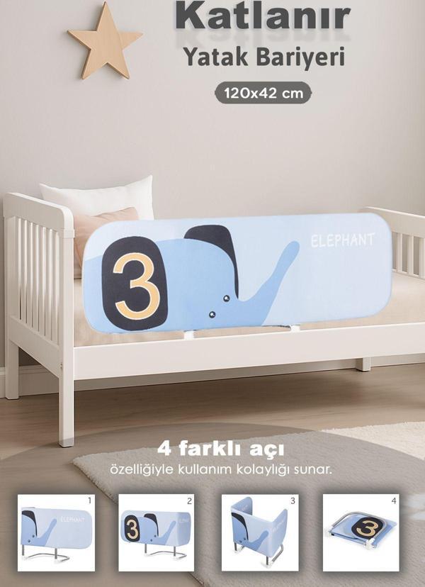 Meleni Baby 120X42 Cm Katlanır Bebek Yatak Bariyeri - Fil Figürlü Koruma Güvenlik Bariyeri Baza Korkuluğu - Image 1