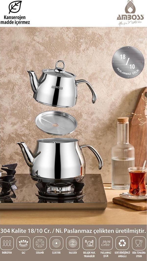 Amboss Prime 4 Parça Paslanmaz Çelik Büyük Boy Çaydanlık - Image 1