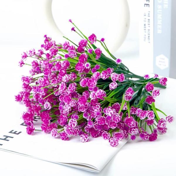 6lı Set Yapay Çiçek Sazlı Lotus Lila Renk 7 Dal Plastik  30cm  - Image 1