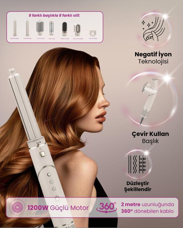 Aria 8 In 1 Iyon Özellikli Saç Kurutma Ve Şekillendirme Seti - Champagne - Image 1