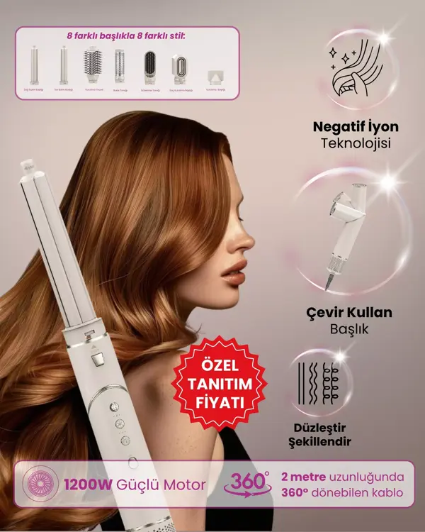 Aria 8 In 1 Iyon Özellikli Saç Kurutma Ve Şekillendirme Seti - Champagne - Image 1