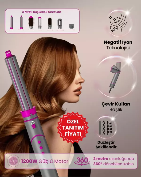 Aria 8 In Iyon Özellikli 1 Saç Kurutma Ve Şekillendirme Seti - Pink - Image 1