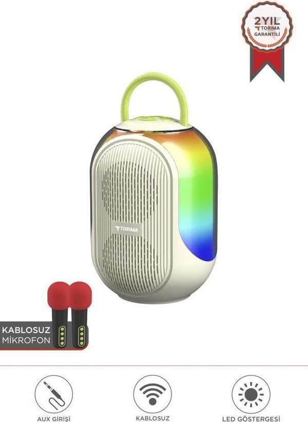 Torima D52 Beyaz Çift Mikrofonlu Kablosuz Parti Hoparlörü - Image 1