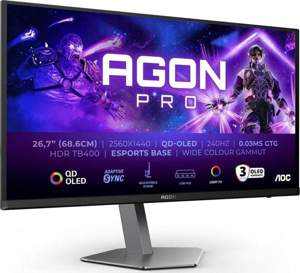 AOC Agon Pro AG276QZD2-27 inç QHD OLED Monitör, 240 Hz, 0,03 ms GtG, FreeSync Premium Pro, Com.G-Sync, HDR400 (2560x1440, 2X HDMI 2.1, DisplayPort, USB Hub) Siyah - Image 1