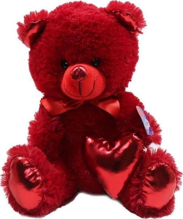 Halley Parlak Kalpli Peluş Ayı 30 cm - Kırmıızı Renkli - Image 1