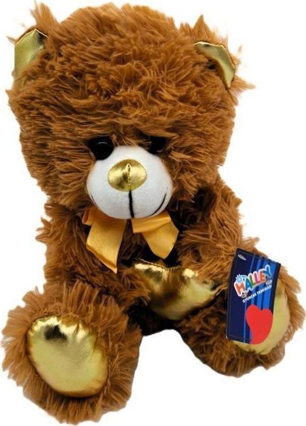 Parlak Kalpli Kahverengi Tüylü Peluş Ayı 30 cm - Image 1
