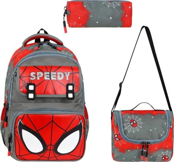 Speedy İlkokul Çantası 3'lü Set 40*30 Cm Beslenme Çantası Kalem Kutusu Ortopedik Örümcek Adam - Image 1