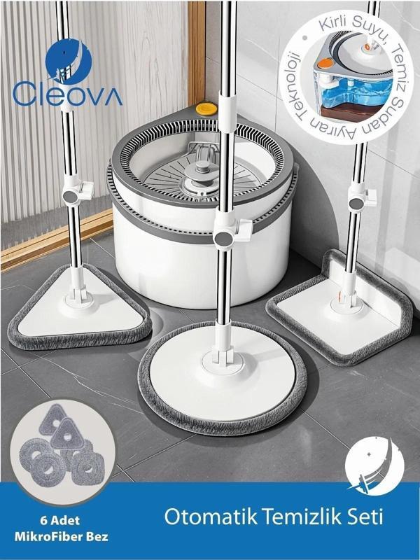 3 Başlıklı Otomatik 360° Döner Mop Temizlik Seti – Yedek Başlıklı, Pratik Sıkmalı Paspas Her Alana Uygun - Image 1