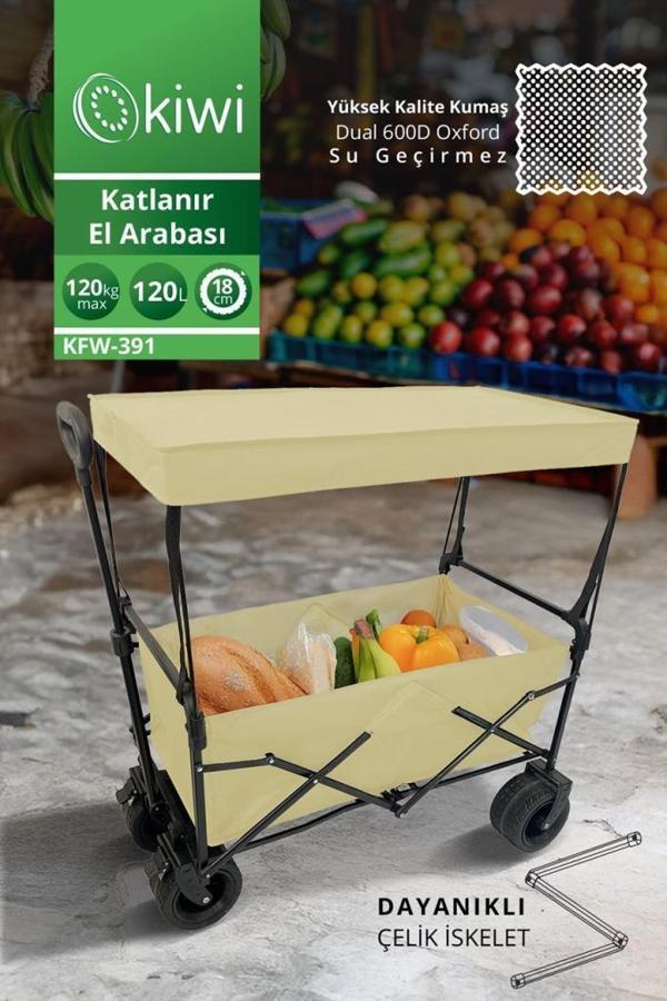 Kiwi KFW-391 Katlanabilir Su Geçirmez Market Arabası Bej - Image 1