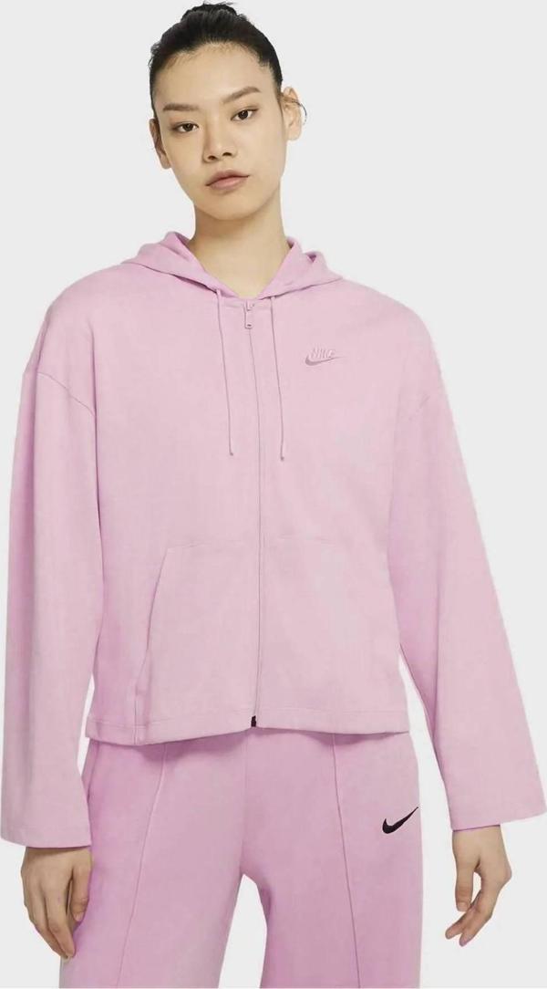 Nike Sportswear Jersey Loose Fit Full Zip Hoodie Bol Kalıp Kapüşonlu Sweatshirt Pembe - Image 1