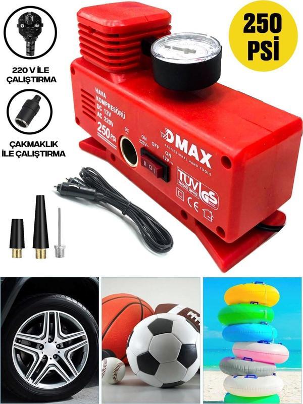 Germany Style DMAX SERİ 220 Volt-12 Volt 250 Psi Psi Kompresör Lastik Hava Şişirme Oto Pompası - Image 1
