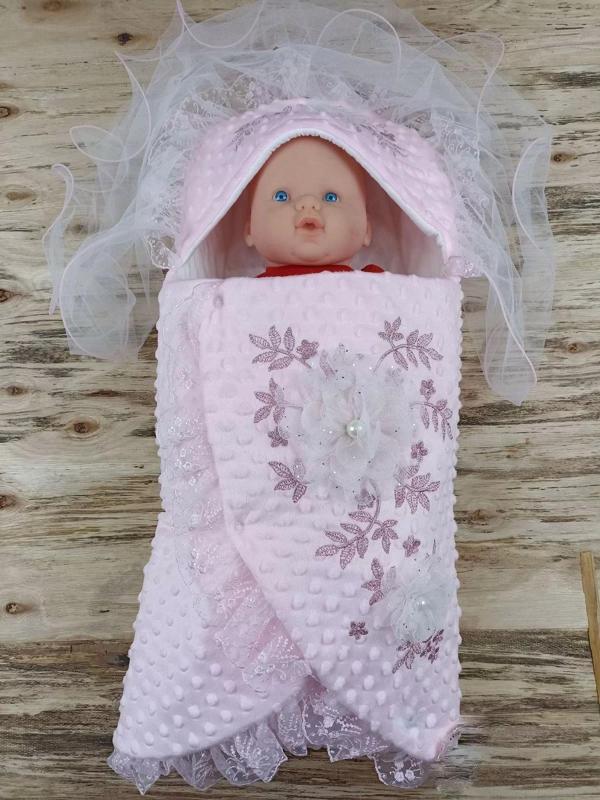 Yenidoğan Topçikli Gül Bahçesi Tül Örtülü Kız Erkek Bebek Klasik Kundak Bebek Battaniyesi Pembe - Image 1