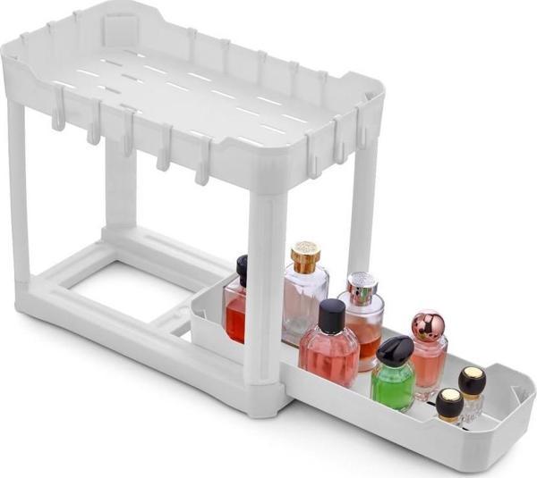 Sev Plastik 2 Katlı Sürgü Çekmeceli Tezgah Altı Organizer Beyaz (40x22x33cm) - Image 1