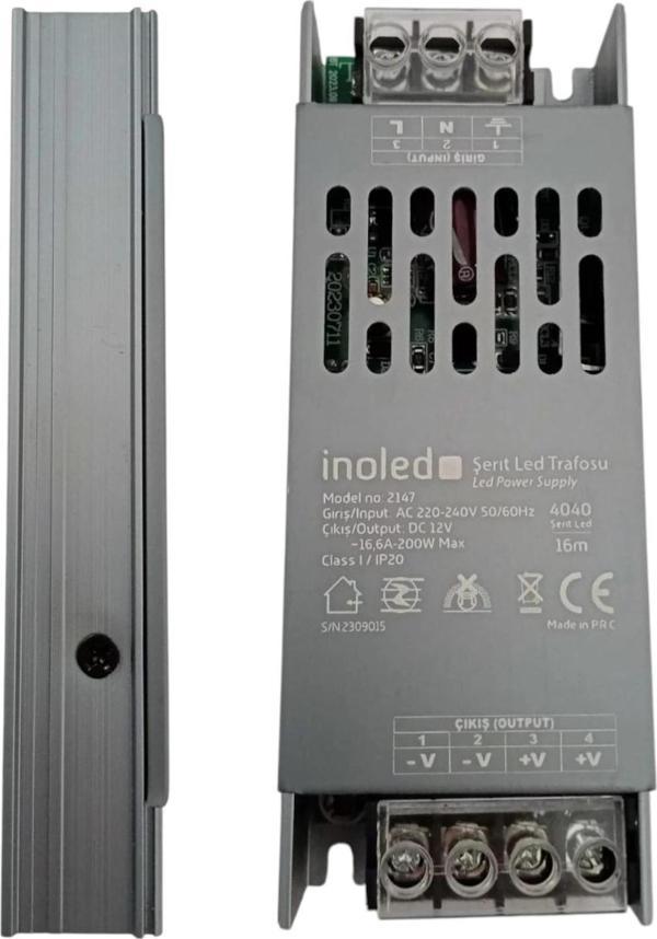 İNOLED Süper Slim 12v 16.6A Dc Şerit Led Trafosu 200w IP20 (12 Volt 16 Amper 16mt ye Kadar Kullanım  - Image 1