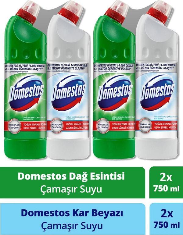 Domestos Çamaşır Suyu 750 ml X 4 Adet (Dağ Esintisi 750 ml x 2 Adet + Kar Beyazı 750 ml x 2 Adet) - Image 1