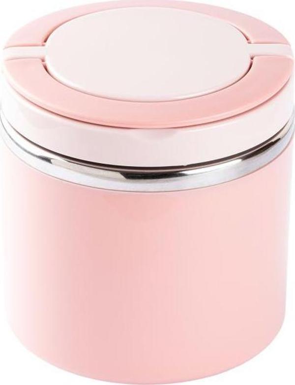 TEDEMEI PEMBE PASLANMAZ ÇELİK YUVARLAK YEMEK TAŞIMA KABI 630ML - Image 1