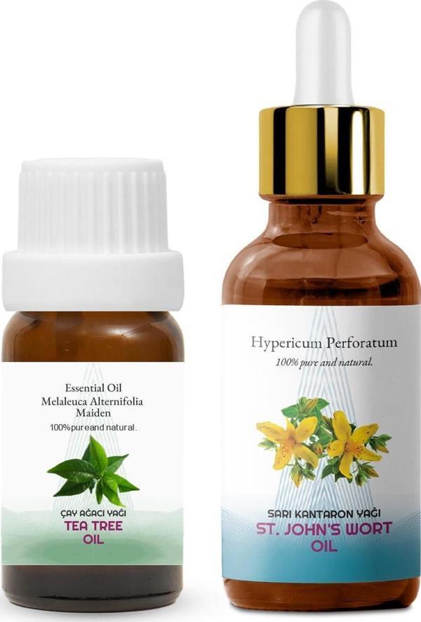 Akne Seti - Çay Ağacı Yağı 10 ml, Sarı Kantaron Yağı 50 ml 2'li Set - Image 1