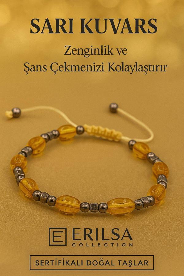Sertifikalı Sarı Kuvars Taşı Bileklik Zenginlik Enerjisini Artırır ve Şans Alanınızı Genişletir - Image 1