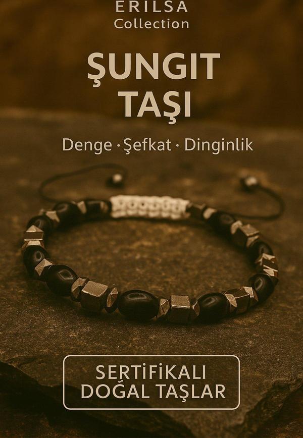 Sertifikalı Şungit Taşı Bileklik Dinginlik ve Şefkat Enerjisiyle Ruhsal Dengeyi Destekler - Image 1