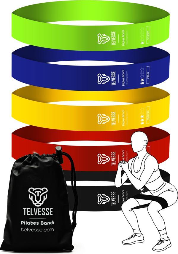 5 Farklı Direnç Çantalı Latex Pilates Aerobik Egzersiz Squat Lastiği Loop Bant Kapalı Uç Mixed Ton - Image 1