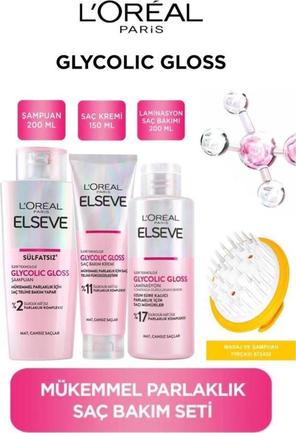Elseve Glycolic Gloss Mükemmel Parlaklık Sağlayan Bakım Yapıcı Saç Bakım Seti 4 - Image 1