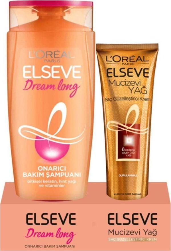Elseve Dream Long Onarıcı Bakım Şampuan 375 Ml L'Oréal Paris Mucizevi Yağ Saç Güzelleştirici Krem 150 Ml - Image 1