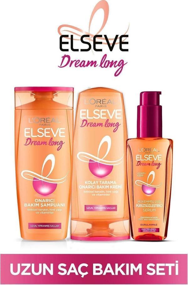 Elseve Dream Long Onarıcı Bakım Şampuanı 360Ml & Saç Bakım Kremi 360Ml & Mükemmel Düz Pürüzsüzleştici Serum - Image 1