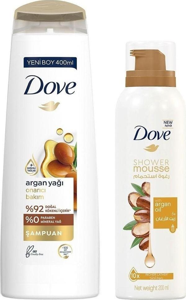 Dove Saç Bakım Şampuanı Argan Yağı Onarıcı Bakım 400Ml Köpük Duş Jeli Argan Yağı 200Ml - Image 1