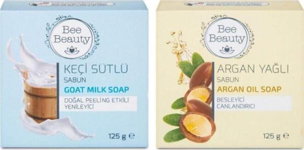 Bee Beauty Keçi Sütlü Katı Sabun 125 Gr + Argan Yağlı Katı Sabun 125 Gr (2'Li Set) - Image 1